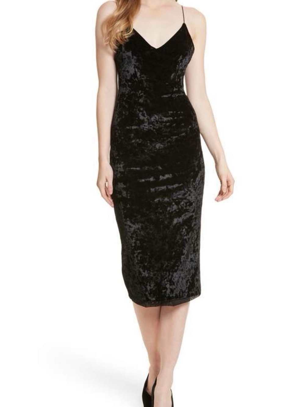 ALICE & OLIVIA • Cate velvet black slip midi dress - size 6 tank LBD